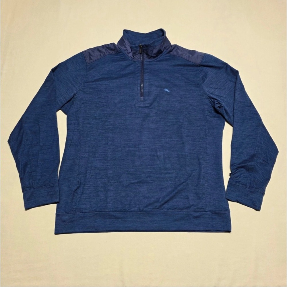 Tommy Bahama IslandZone Men Large Navy Blue Heathered 1/4 Zip Pullover Sweashirt
